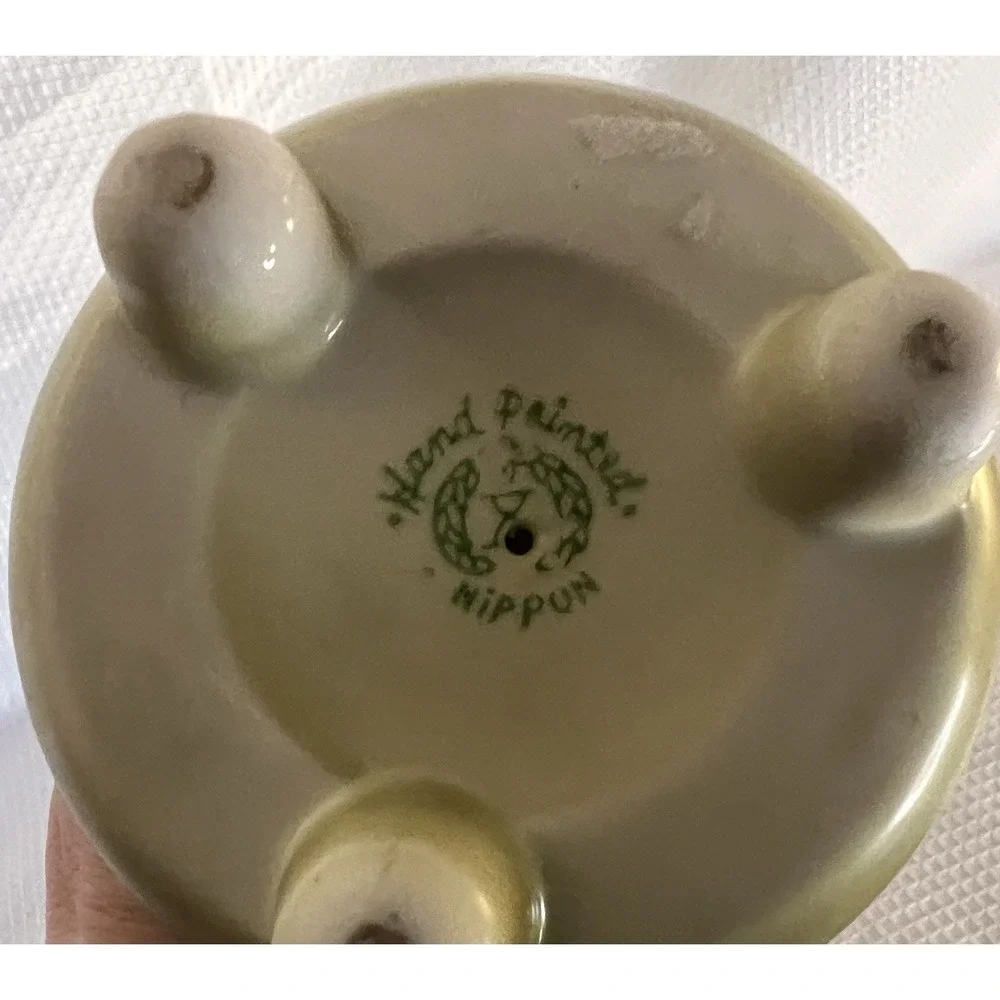 Vtg Nippon Hand Painted Porcelain Floral Candlesticks Pair Light Green Pink Gold